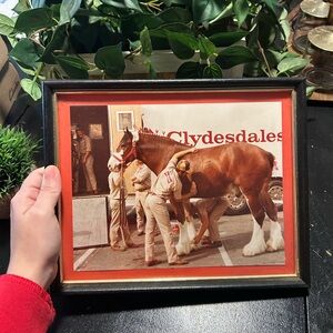 Vintage framed photograph featuring the iconic Budweiser Clydesdale horses art